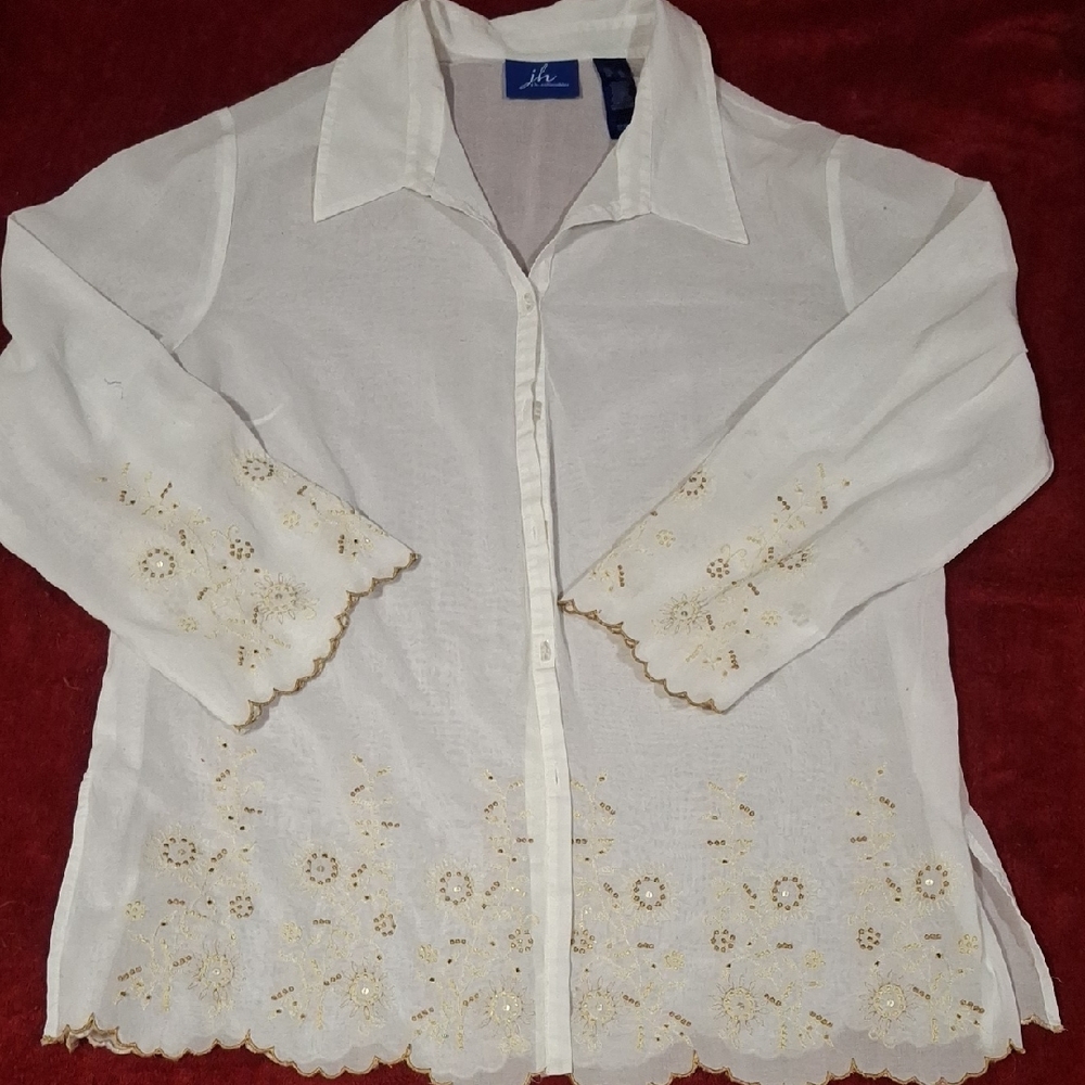 JH Collectibles White Blouse with Gold Embroidery